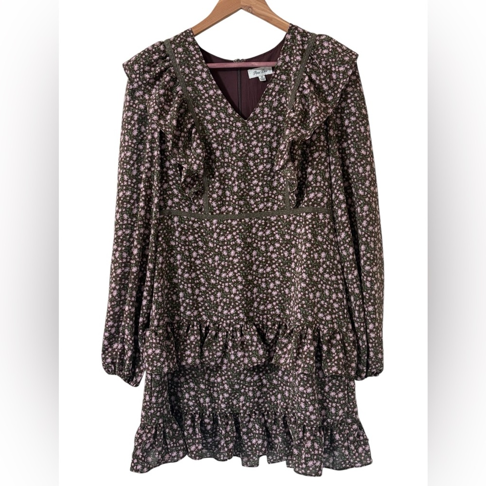 Petal Dew Brown Floral Ruffle Mini